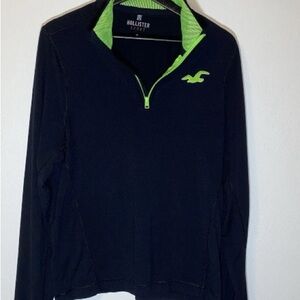 Hollister Sport Dark Blue Pullover with Bright Green Details Outdoor Thumb Holes